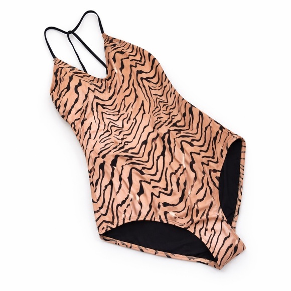 VENUS One-Piece Swimsuit Tiger Print Strappy Back High-Cut Size 8 - Picture 2 of 12